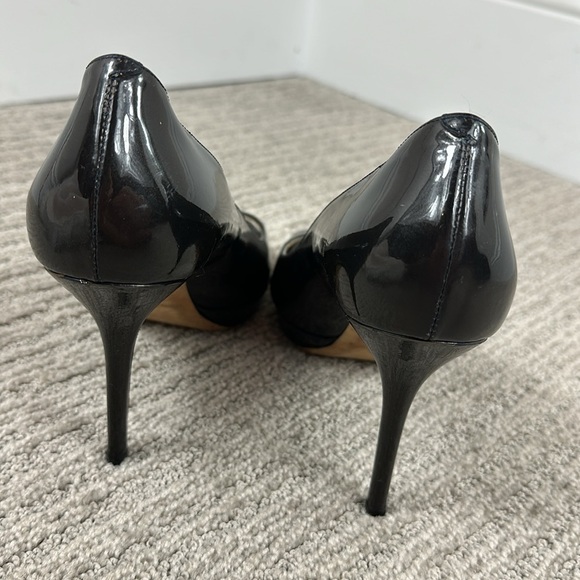 Jimmy Choo Black Patent Leather Luna Peep Toe Platform Heels 38.5/ 8.5 - Picture 6 of 14